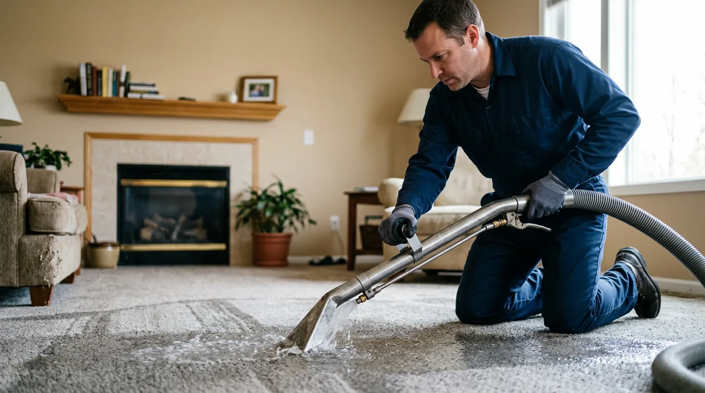 Water damage restoration technician working near Brownsboro, AL
